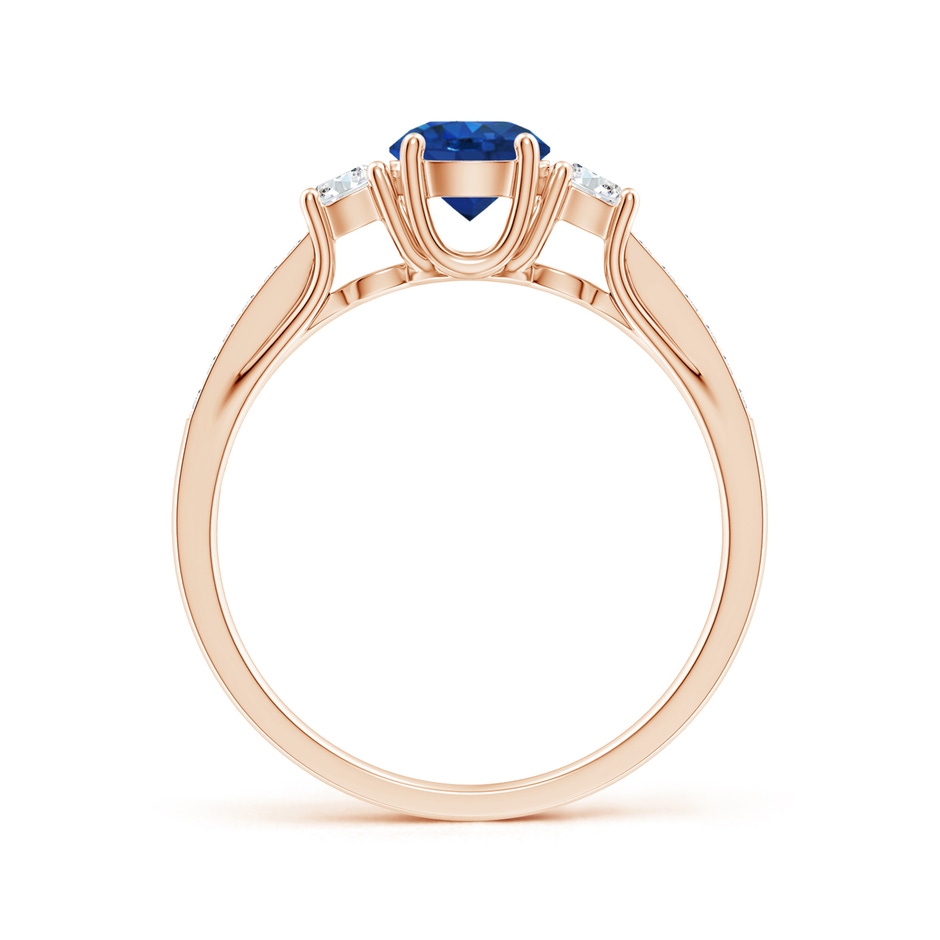 5mm AAA Classic Prong Set Round Blue Sapphire and Diamond Three Stone Engagement Ring in Rose Gold side 199