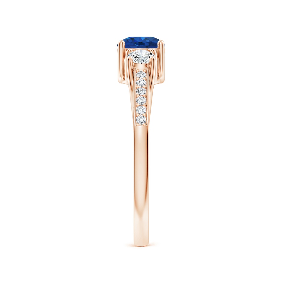 5mm AAA Classic Prong Set Round Blue Sapphire and Diamond Three Stone Engagement Ring in Rose Gold side 299