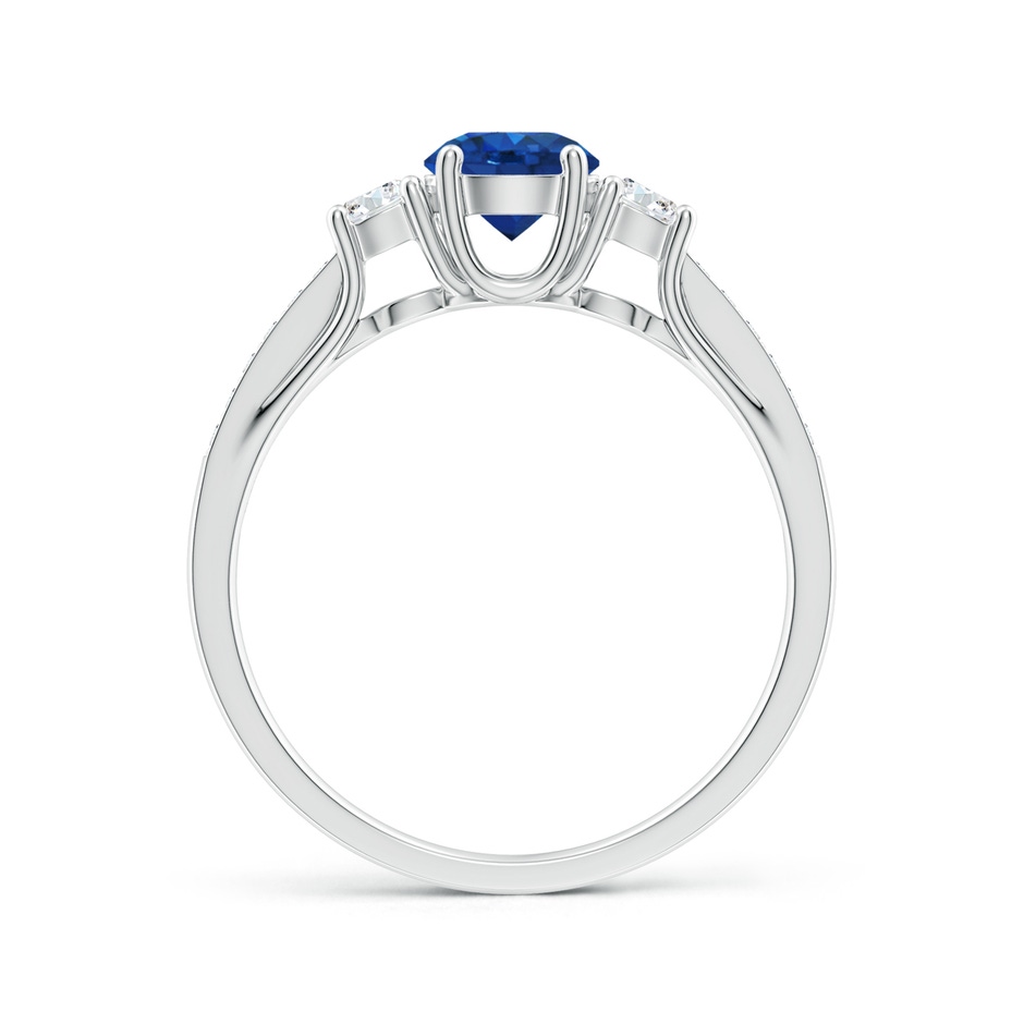 5mm AAA Classic Prong Set Round Blue Sapphire and Diamond Three Stone Ring in White Gold product image