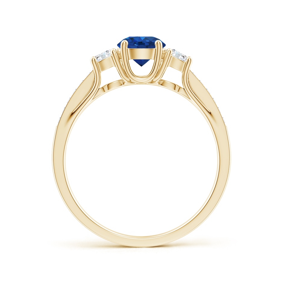 5mm AAA Classic Prong Set Round Blue Sapphire and Diamond Three Stone Ring in Yellow Gold product image