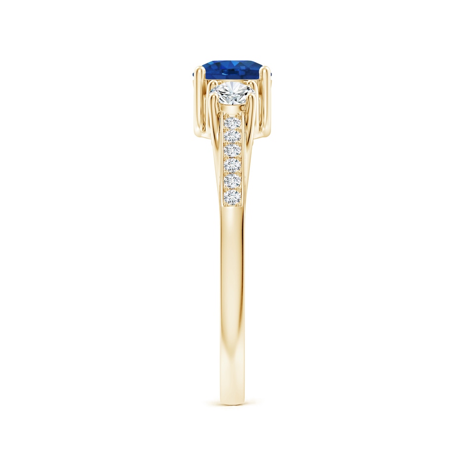 5mm AAA Classic Prong Set Round Blue Sapphire and Diamond Three Stone Engagement Ring in Yellow Gold side 299