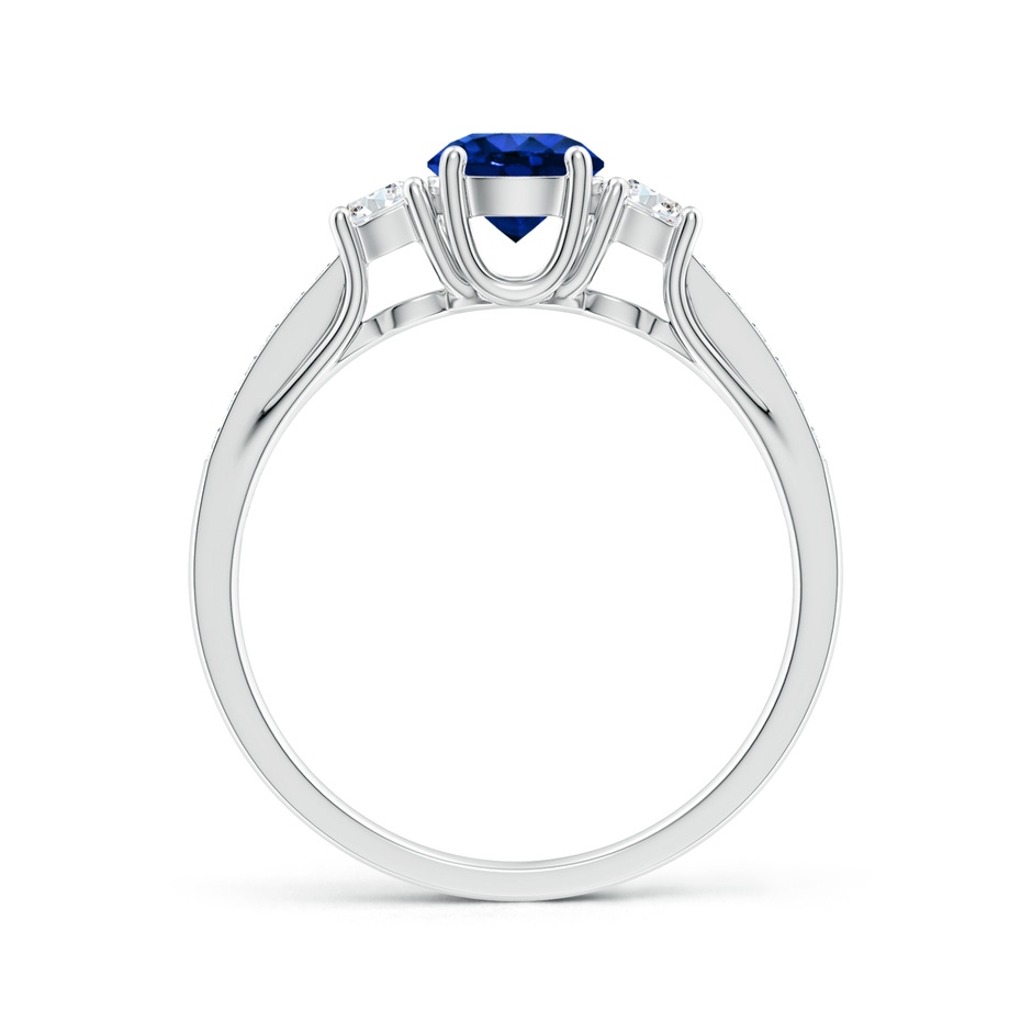 5mm AAAA Classic Prong Set Round Blue Sapphire and Diamond Three Stone Engagement Ring in P950 Platinum side 199