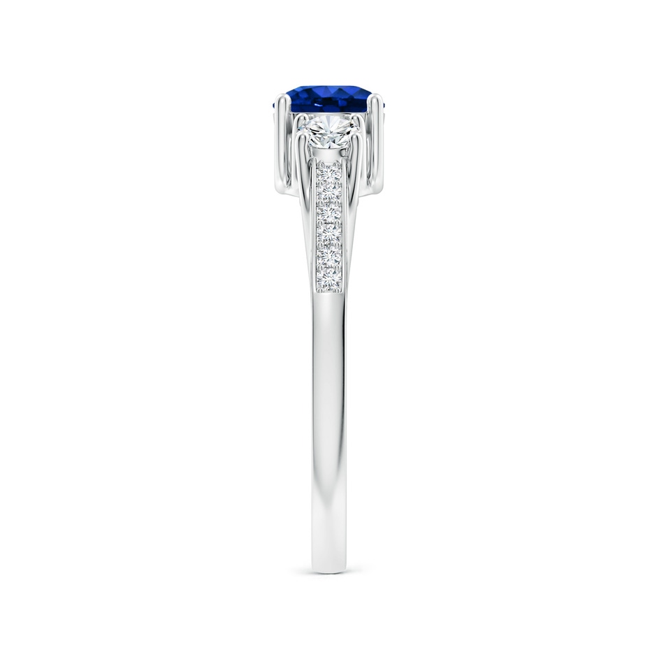 5mm AAAA Classic Prong Set Round Blue Sapphire and Diamond Three Stone Engagement Ring in P950 Platinum side 299