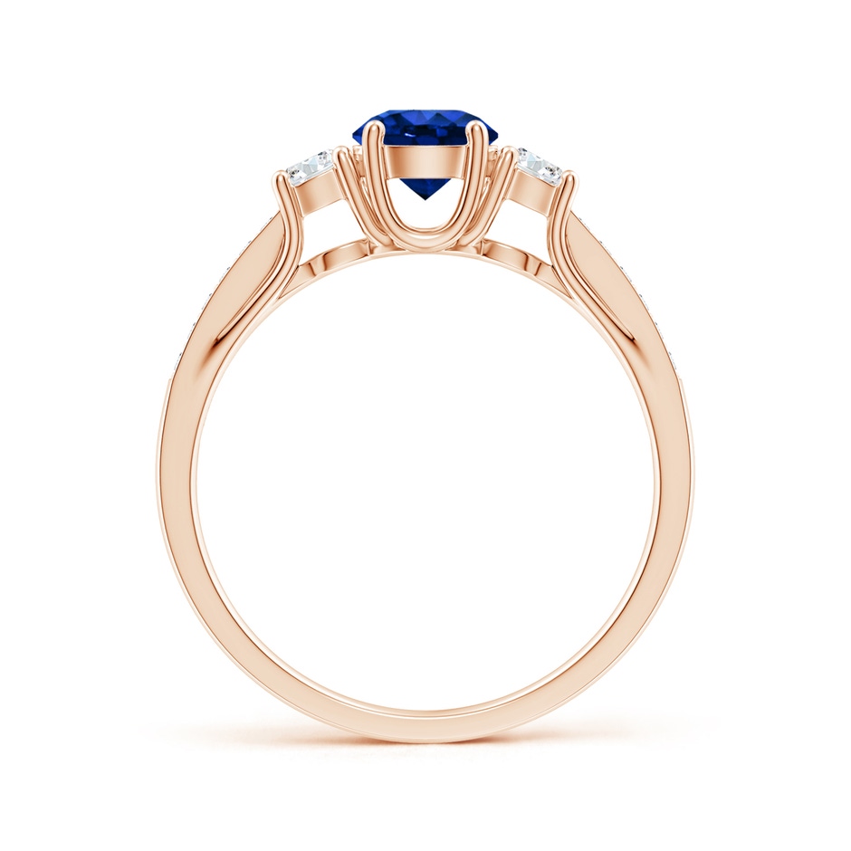 5mm AAAA Classic Prong Set Round Blue Sapphire and Diamond Three Stone Engagement Ring in Rose Gold side 199