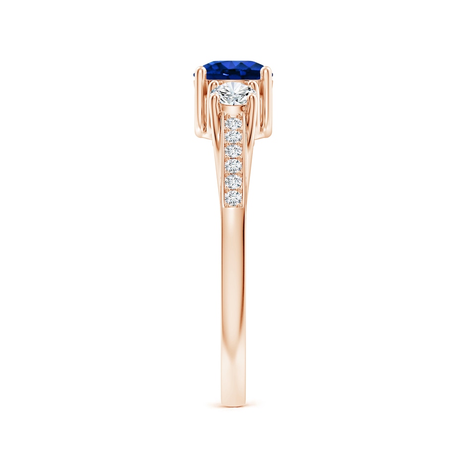 5mm AAAA Classic Prong Set Round Blue Sapphire and Diamond Three Stone Engagement Ring in Rose Gold side 299