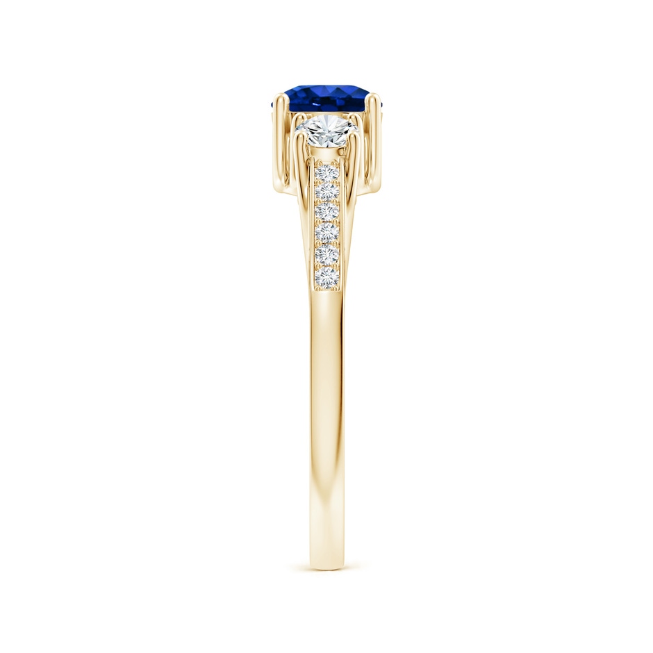 5mm AAAA Classic Prong Set Round Blue Sapphire and Diamond Three Stone Engagement Ring in Yellow Gold side 299
