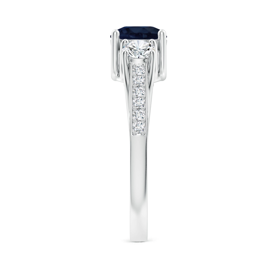 6mm A Classic Prong Set Round Blue Sapphire and Diamond Three Stone Engagement Ring in 18K White Gold side 299