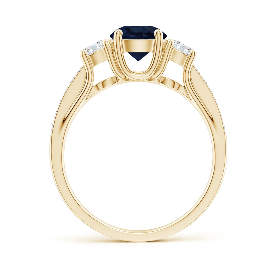 6mm A Classic Prong Set Round Blue Sapphire and Diamond Three Stone Engagement Ring in 18K Yellow Gold side 199