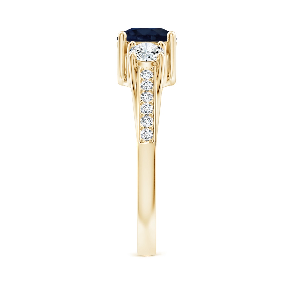 6mm A Classic Prong Set Round Blue Sapphire and Diamond Three Stone Engagement Ring in 18K Yellow Gold side 299