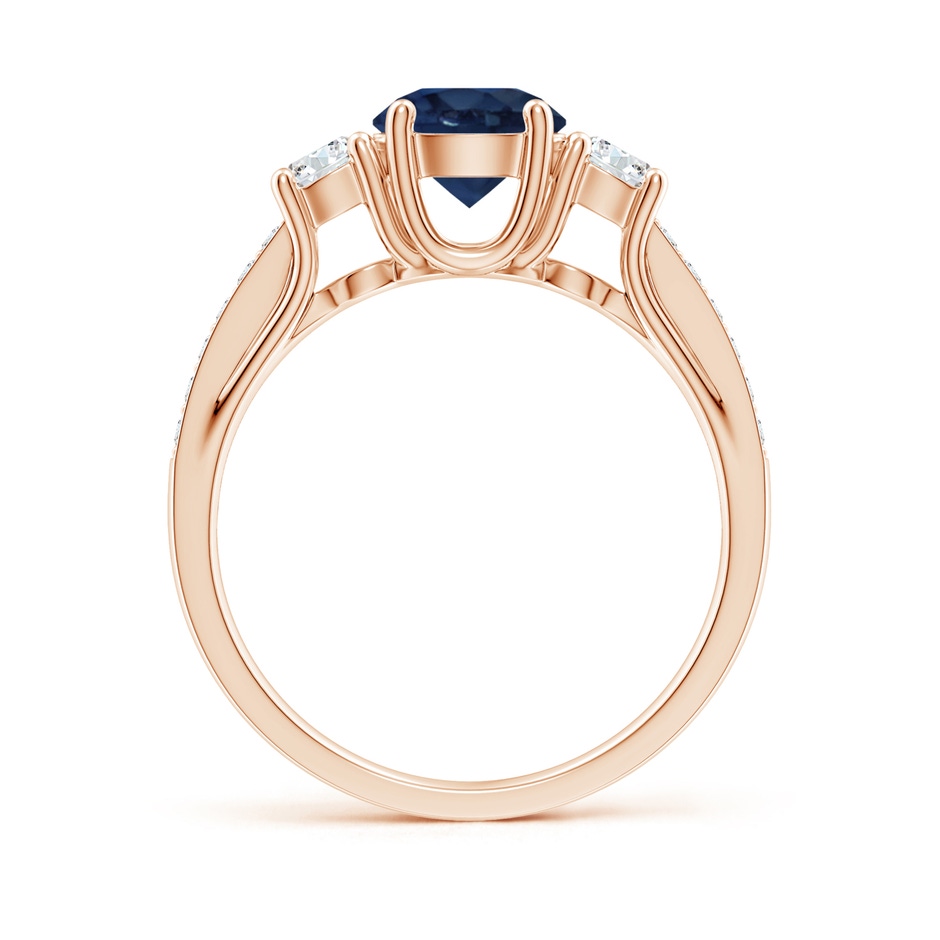 6mm AA Classic Prong Set Round Blue Sapphire and Diamond Three Stone Engagement Ring in 18K Rose Gold side 199