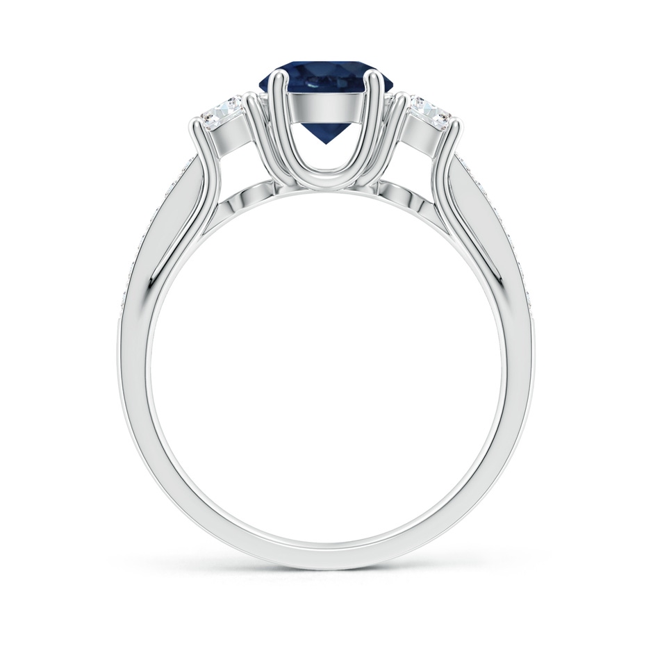 6mm AA Classic Prong Set Round Blue Sapphire and Diamond Three Stone Engagement Ring in P950 Platinum side 199