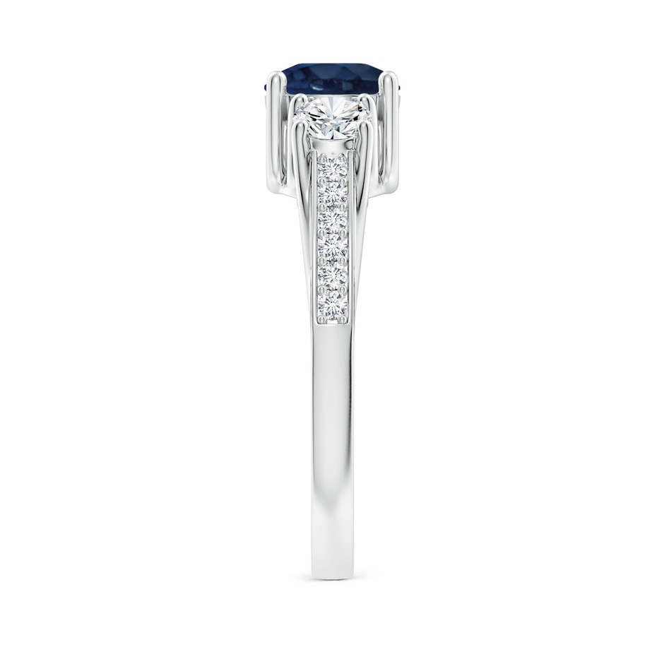 6mm AA Classic Prong Set Round Blue Sapphire and Diamond Three Stone Engagement Ring in P950 Platinum side 299