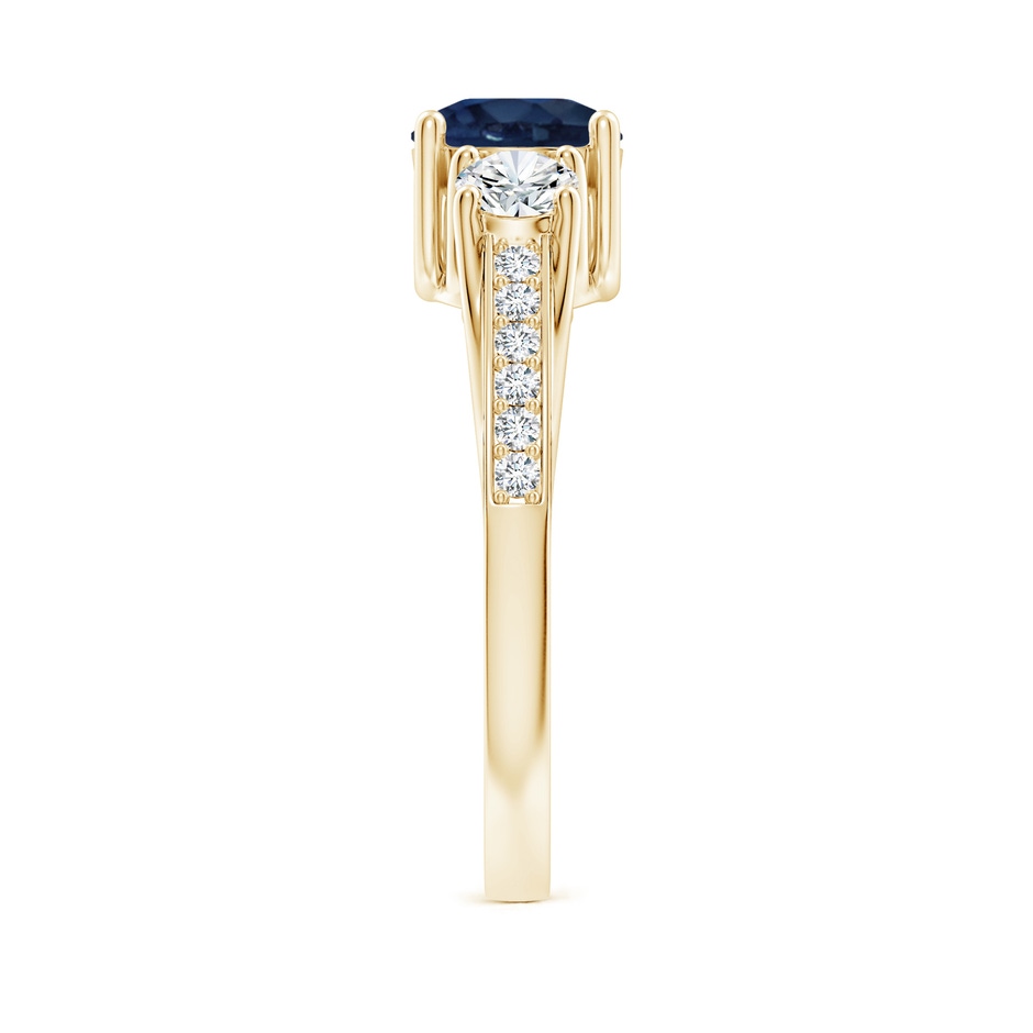 6mm AA Classic Prong Set Round Blue Sapphire and Diamond Three Stone Engagement Ring in Yellow Gold side 299