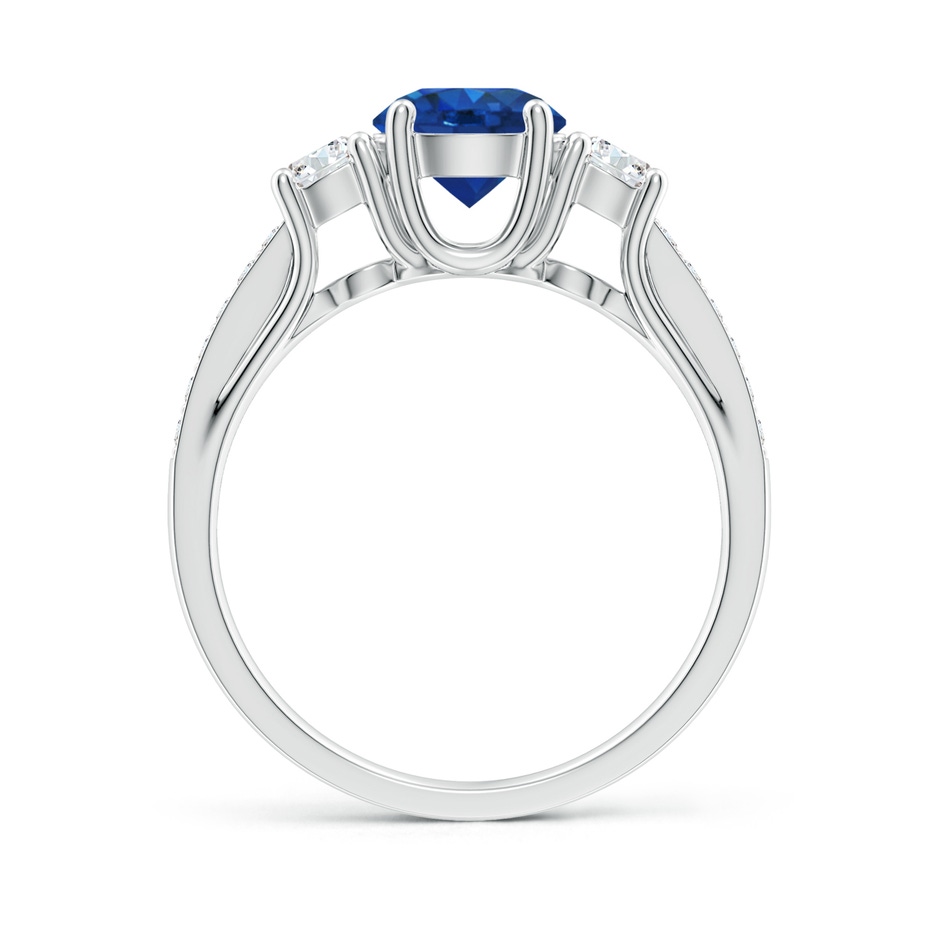 6mm AAA Classic Prong Set Round Blue Sapphire and Diamond Three Stone Engagement Ring in P950 Platinum side 199