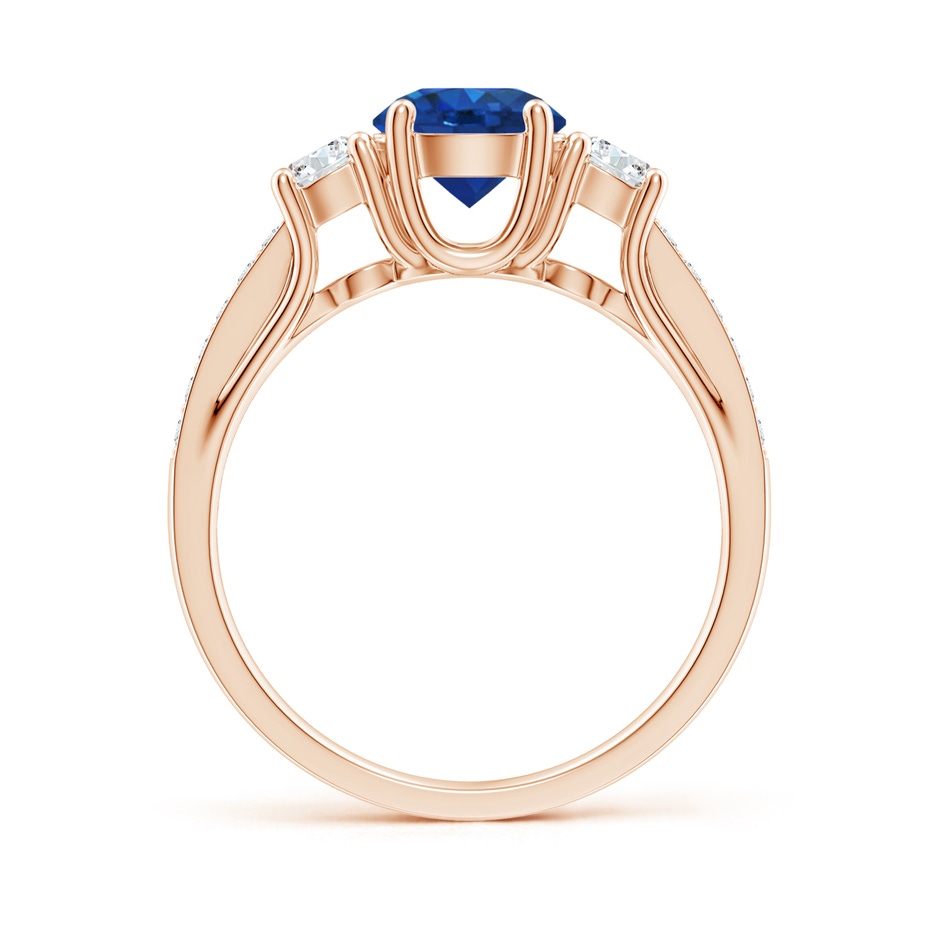 6mm AAA Classic Prong Set Round Blue Sapphire and Diamond Three Stone Engagement Ring in Rose Gold side 199