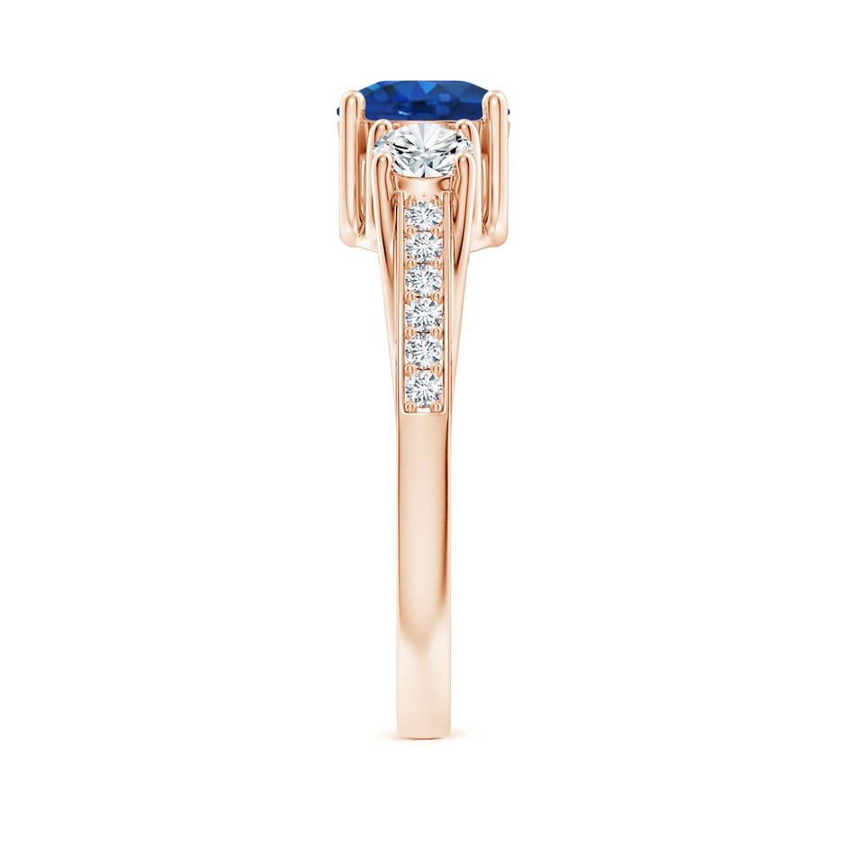 6mm AAA Classic Prong Set Round Blue Sapphire and Diamond Three Stone Engagement Ring in Rose Gold side 299