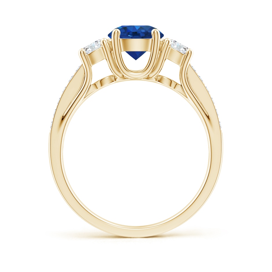 6mm AAA Classic Prong Set Round Blue Sapphire and Diamond Three Stone Engagement Ring in Yellow Gold side 199