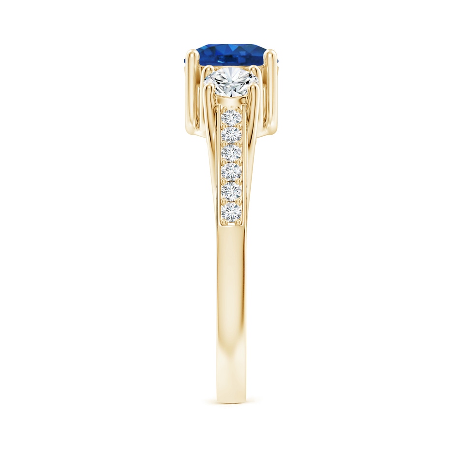 6mm AAA Classic Prong Set Round Blue Sapphire and Diamond Three Stone Engagement Ring in Yellow Gold side 299