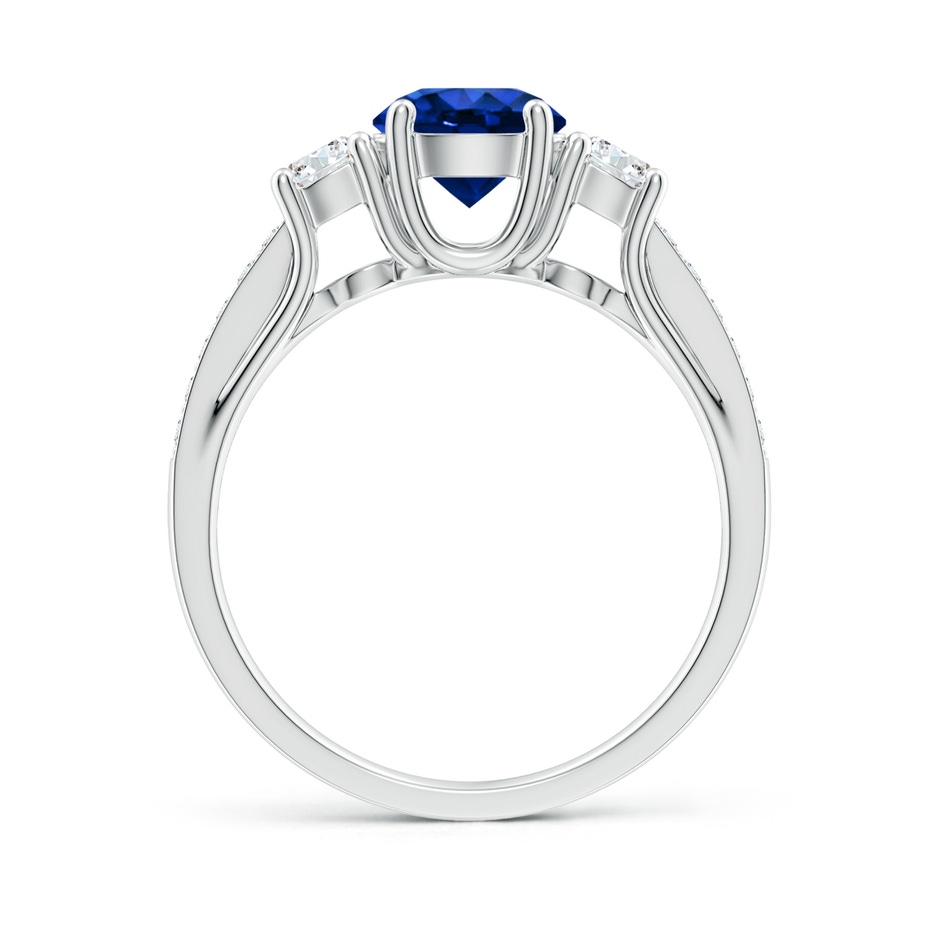 6mm AAAA Classic Prong Set Round Blue Sapphire and Diamond Three Stone Engagement Ring in P950 Platinum side 199