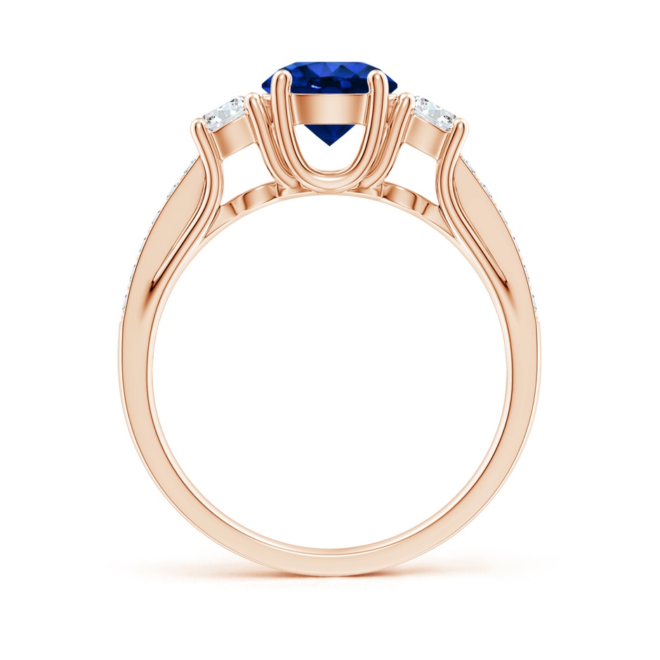 6mm AAAA Classic Prong Set Round Blue Sapphire and Diamond Three Stone Engagement Ring in Rose Gold side 199