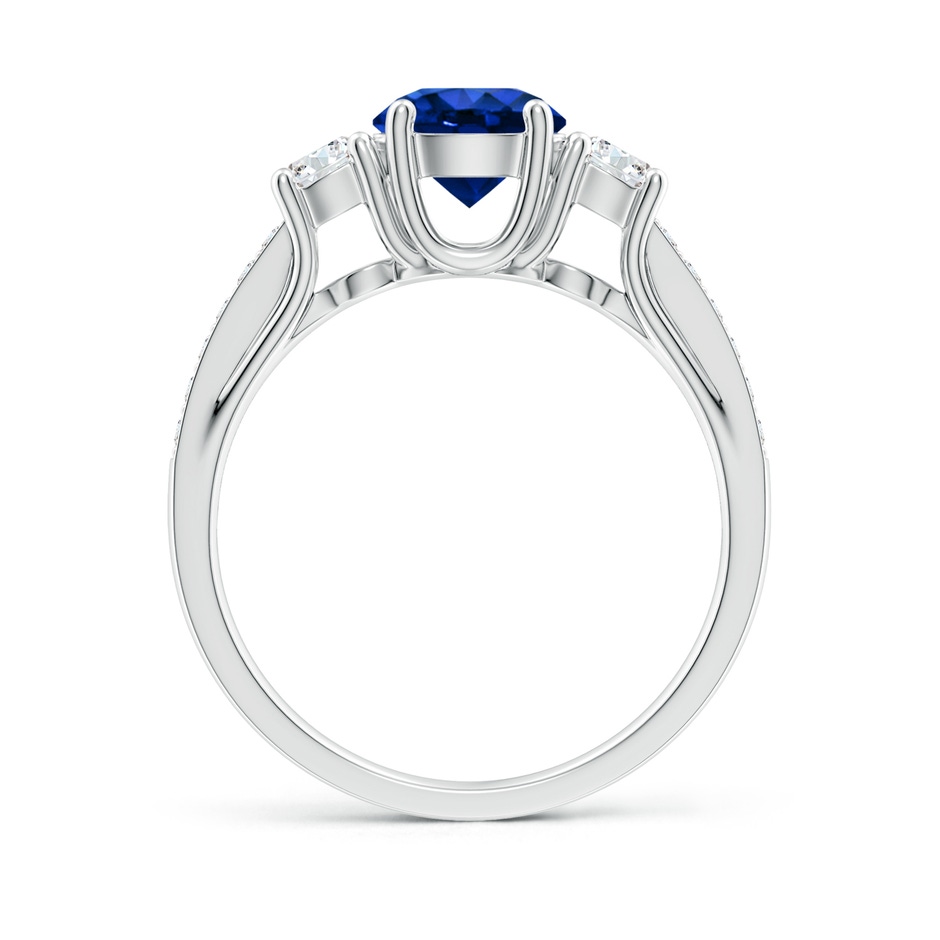 6mm AAAA Classic Prong Set Round Blue Sapphire and Diamond Three Stone Ring in White Gold product image