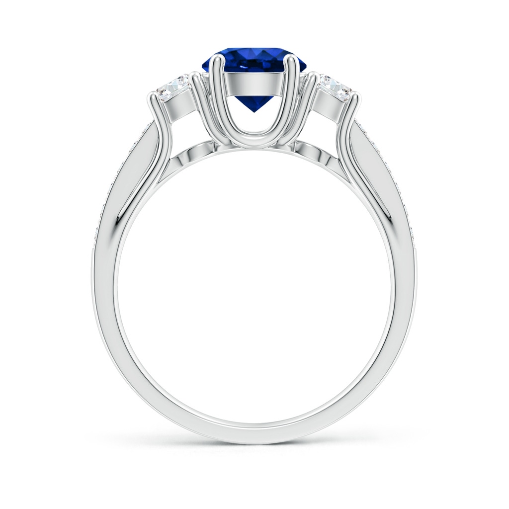 6mm AAAA Classic Prong Set Round Blue Sapphire and Diamond Three Stone Engagement Ring in White Gold - side 199