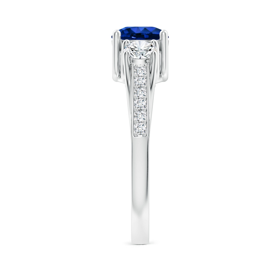 6mm AAAA Classic Prong Set Round Blue Sapphire and Diamond Three Stone Ring in White Gold product image