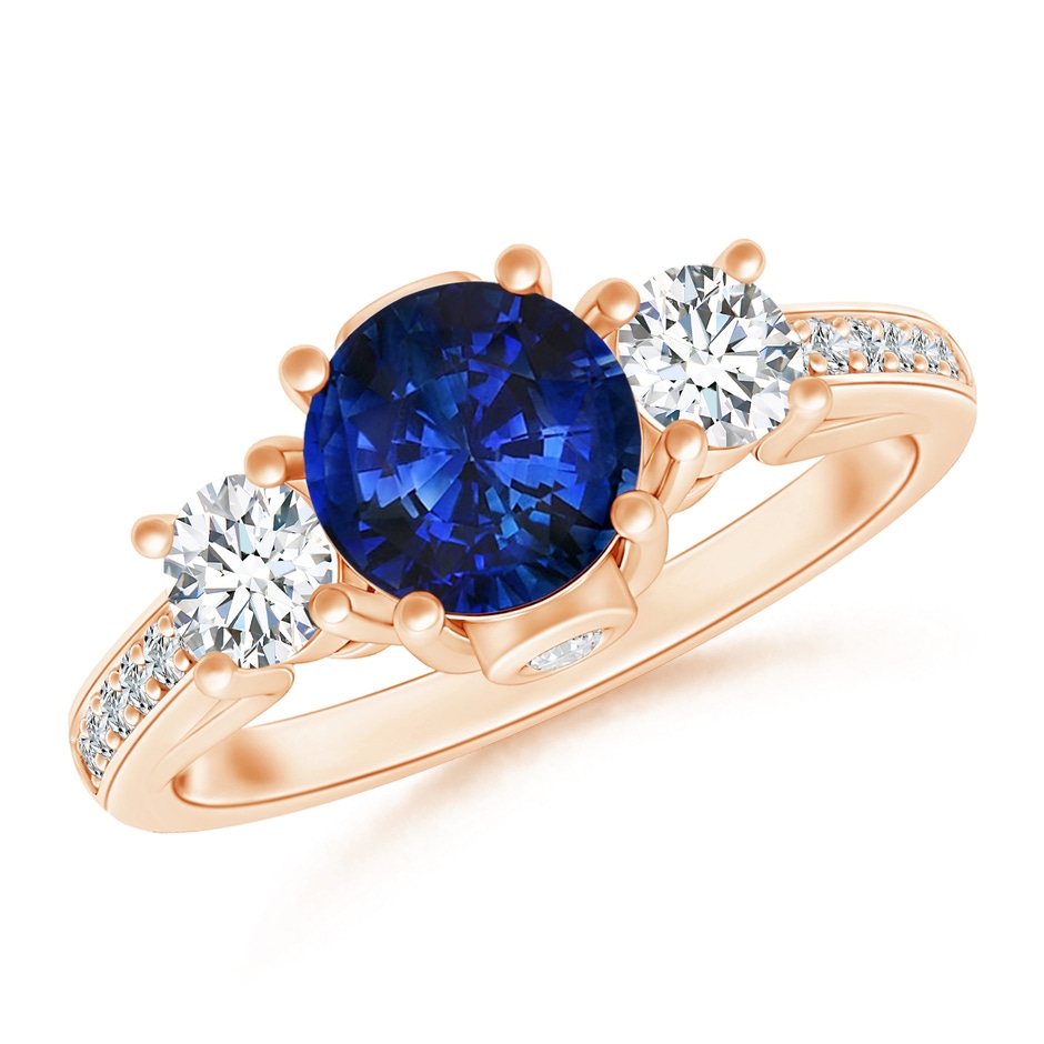 7.86-7.95x5.54mm AAA GIA Certified Classic Sapphire and Diamond Three Stone Ring in 18K Rose Gold 