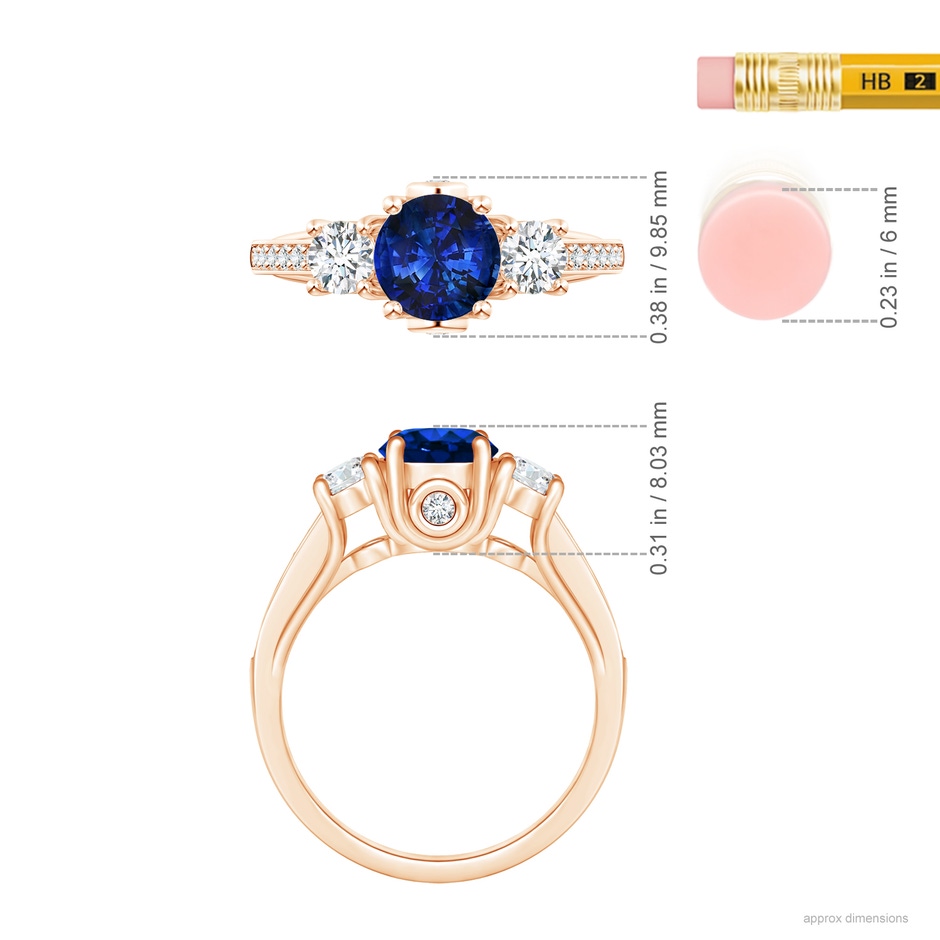 7.86-7.95x5.54mm AAA GIA Certified Classic Sapphire and Diamond Three Stone Ring in 18K Rose Gold ruler
