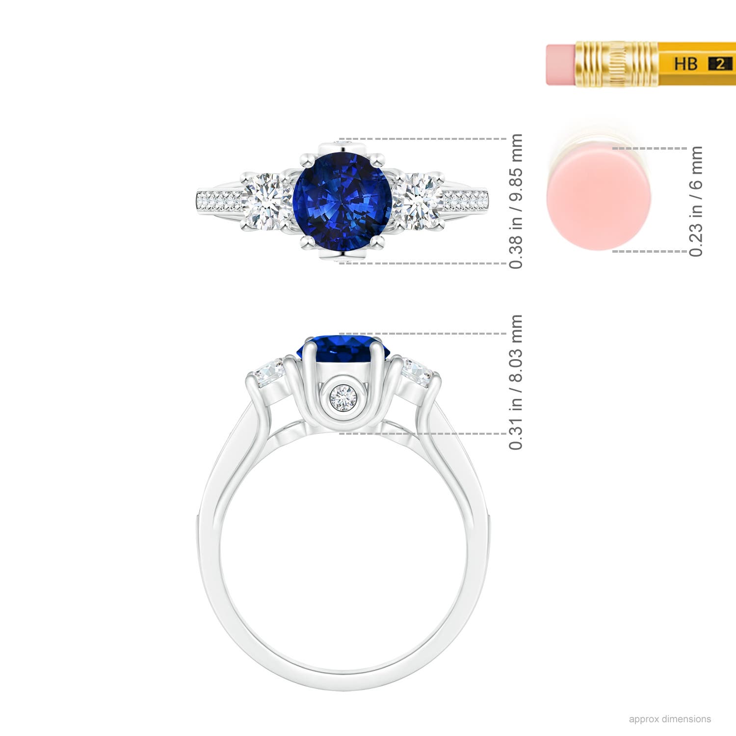 7.86-7.95x5.54mm AAA GIA Certified Classic Sapphire and Diamond Three Stone Ring in White Gold - ruler