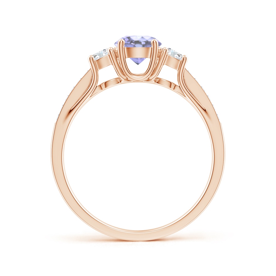 5mm A Classic Prong Set Round Tanzanite and Diamond Three Stone Ring in Rose Gold side 199