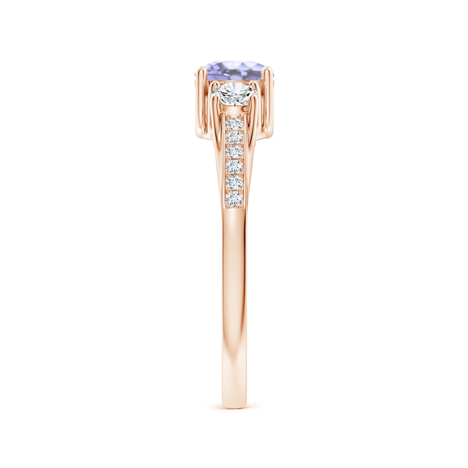 5mm A Classic Prong Set Round Tanzanite and Diamond Three Stone Ring in Rose Gold side 299