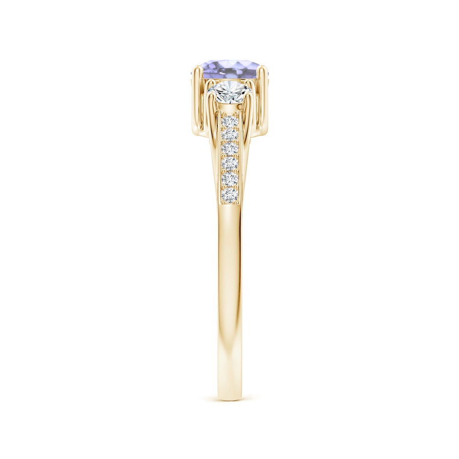 5mm A Classic Prong Set Round Tanzanite and Diamond Three Stone Ring in Yellow Gold side 299