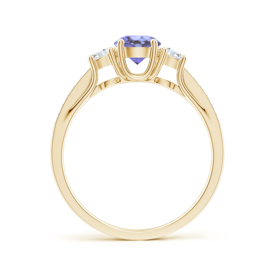 5mm AA Classic Prong Set Round Tanzanite and Diamond Three Stone Ring in Yellow Gold side 199