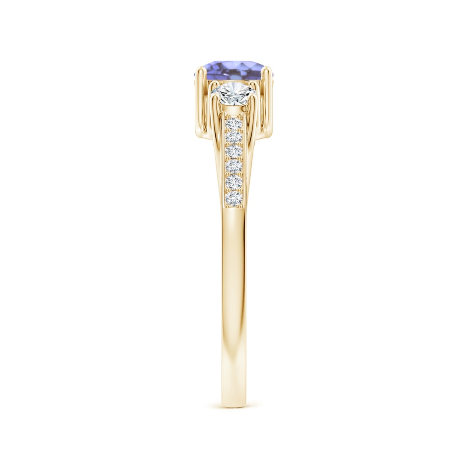5mm AA Classic Prong Set Round Tanzanite and Diamond Three Stone Ring in Yellow Gold side 299