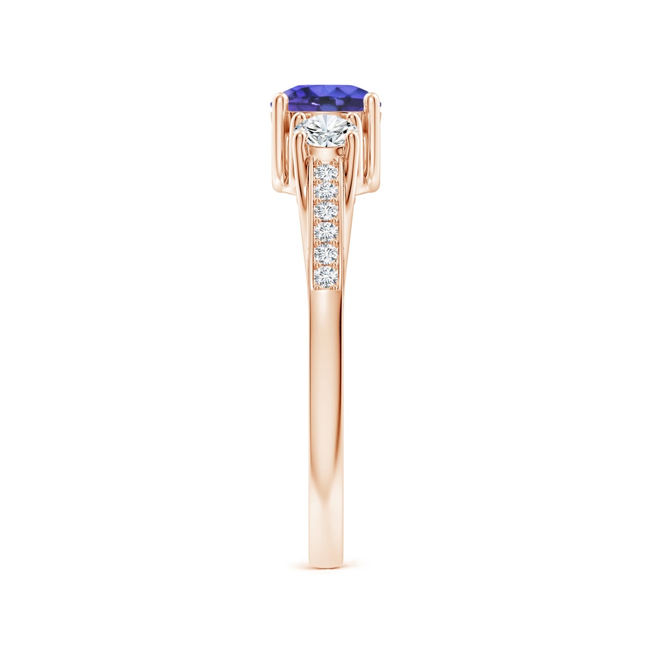 5mm AAA Classic Prong Set Round Tanzanite and Diamond Three Stone Ring in 9K Rose Gold side 299