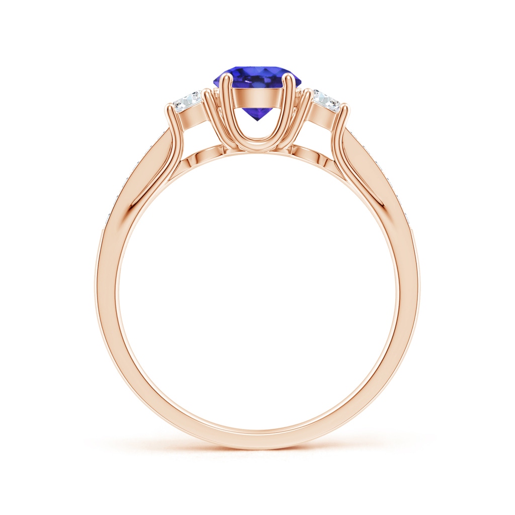 5mm AAAA Classic Prong Set Round Tanzanite and Diamond Three Stone Ring in Rose Gold - side 199
