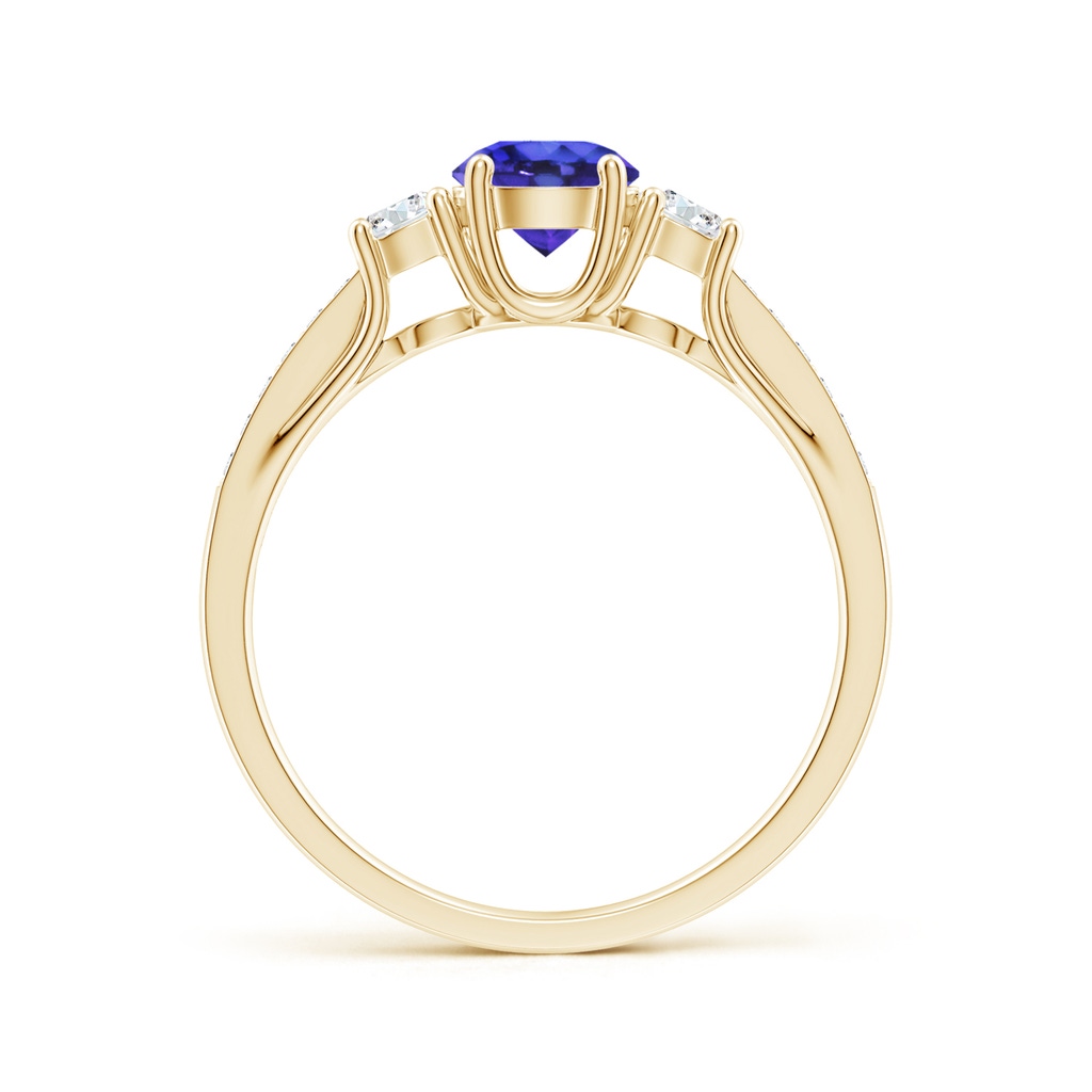 5mm AAAA Classic Prong Set Round Tanzanite and Diamond Three Stone Ring in Yellow Gold Side 199