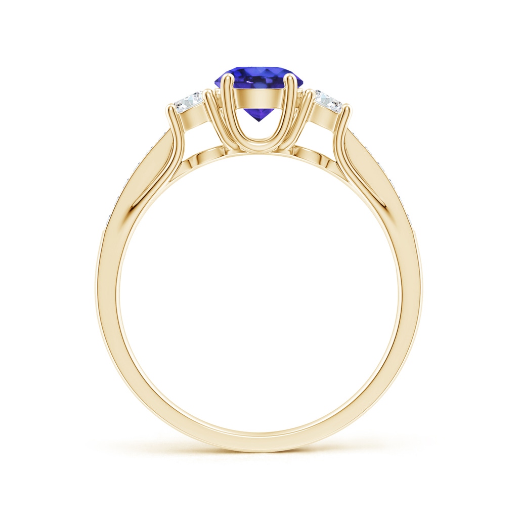 5mm AAAA Classic Prong Set Round Tanzanite and Diamond Three Stone Ring in Yellow Gold - side 199