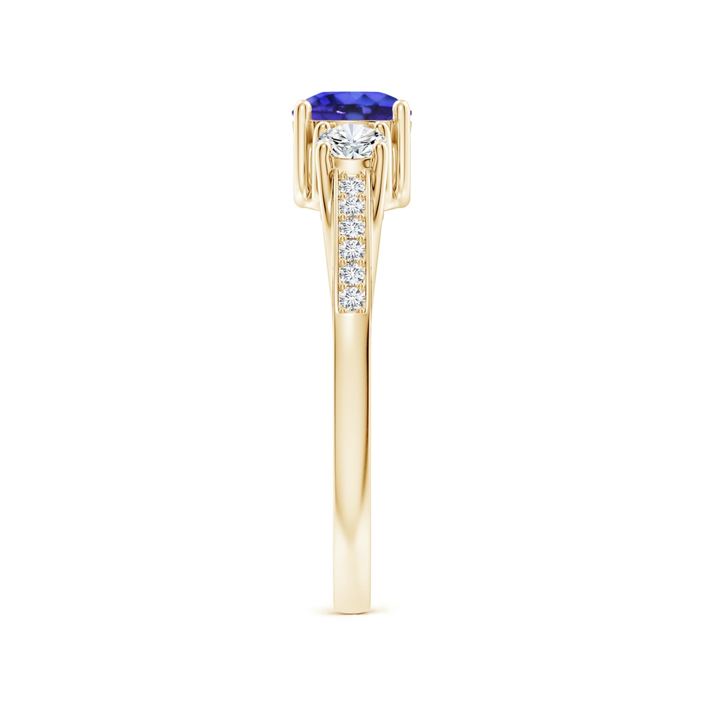 5mm AAAA Classic Prong Set Round Tanzanite and Diamond Three Stone Ring in Yellow Gold Side 299