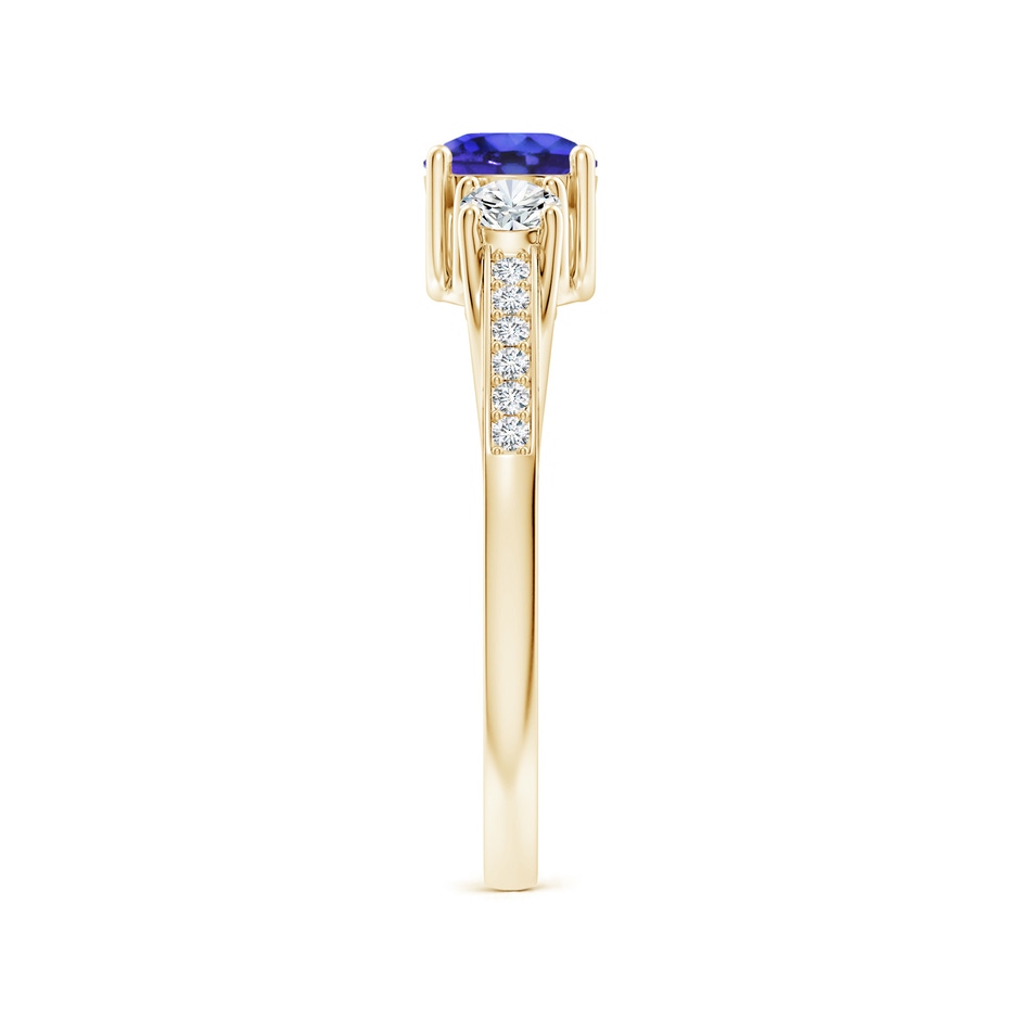 5mm AAAA Classic Prong Set Round Tanzanite and Diamond Three Stone Ring in Yellow Gold side 299