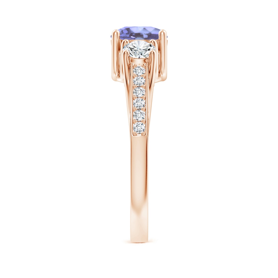 6mm A Classic Prong Set Round Tanzanite and Diamond Three Stone Ring in Rose Gold side 299