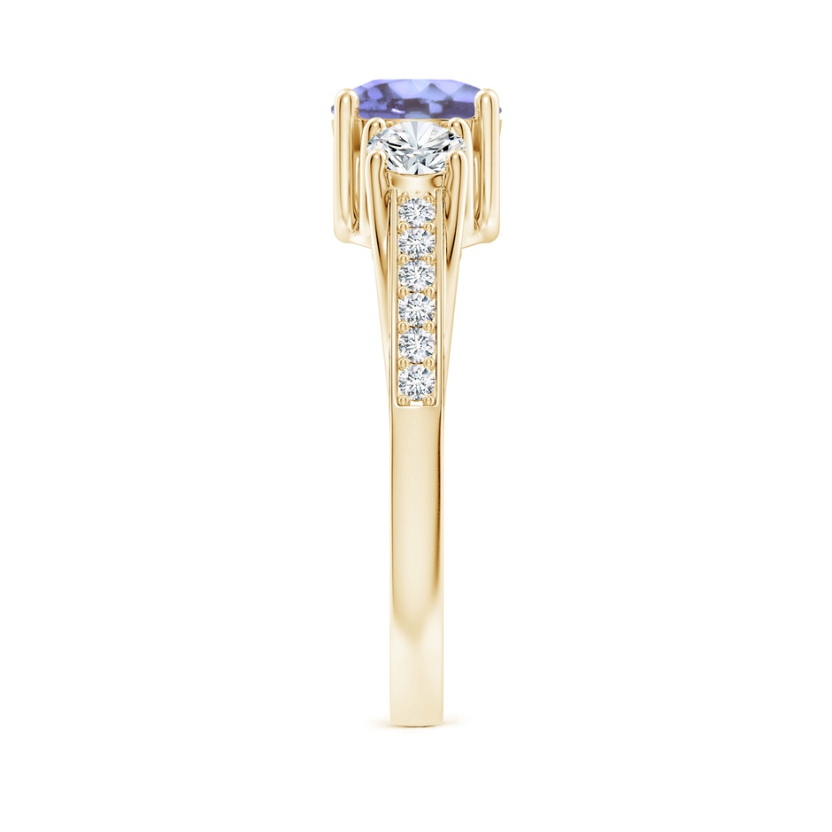 6mm A Classic Prong Set Round Tanzanite and Diamond Three Stone Ring in Yellow Gold side 299