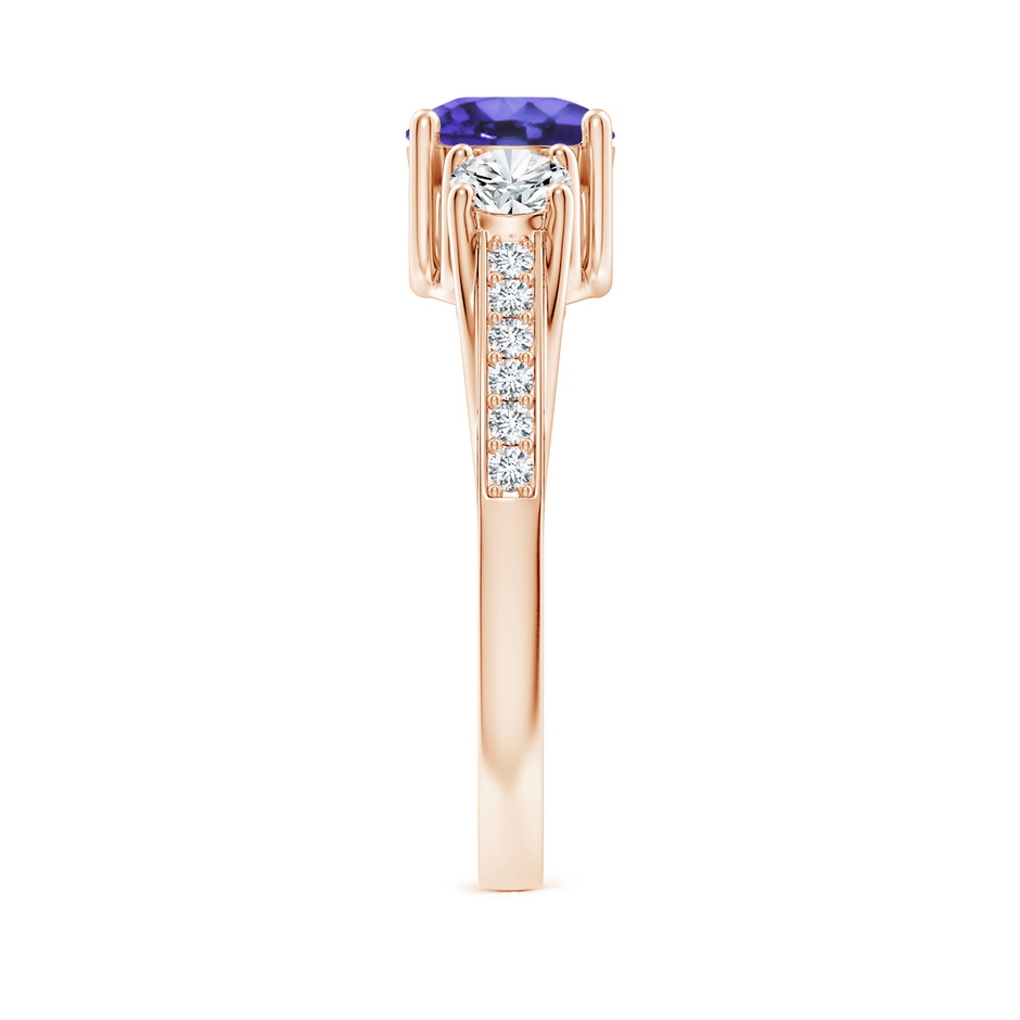 6mm AA Classic Prong Set Round Tanzanite and Diamond Three Stone Ring in Rose Gold side 299