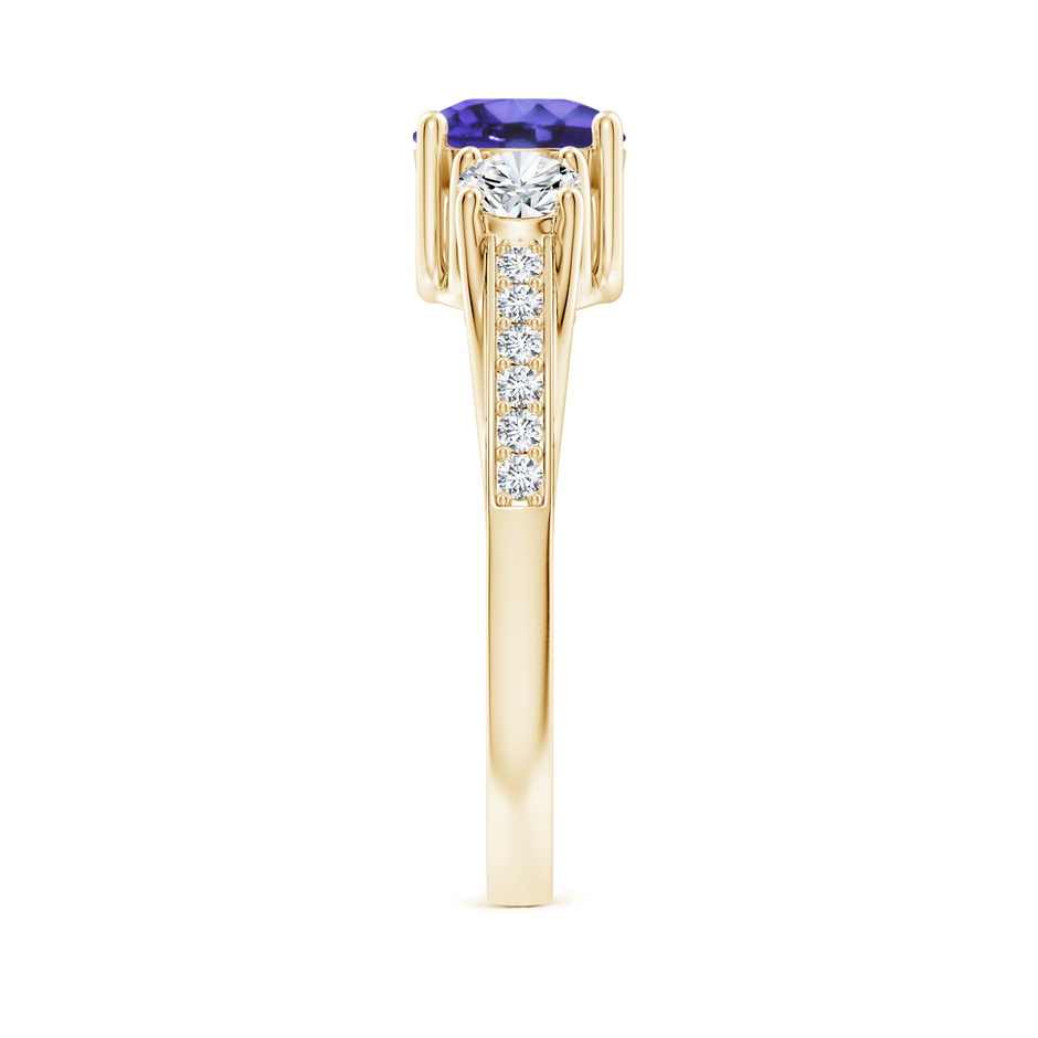 6mm AA Classic Prong Set Round Tanzanite and Diamond Three Stone Ring in Yellow Gold side 299