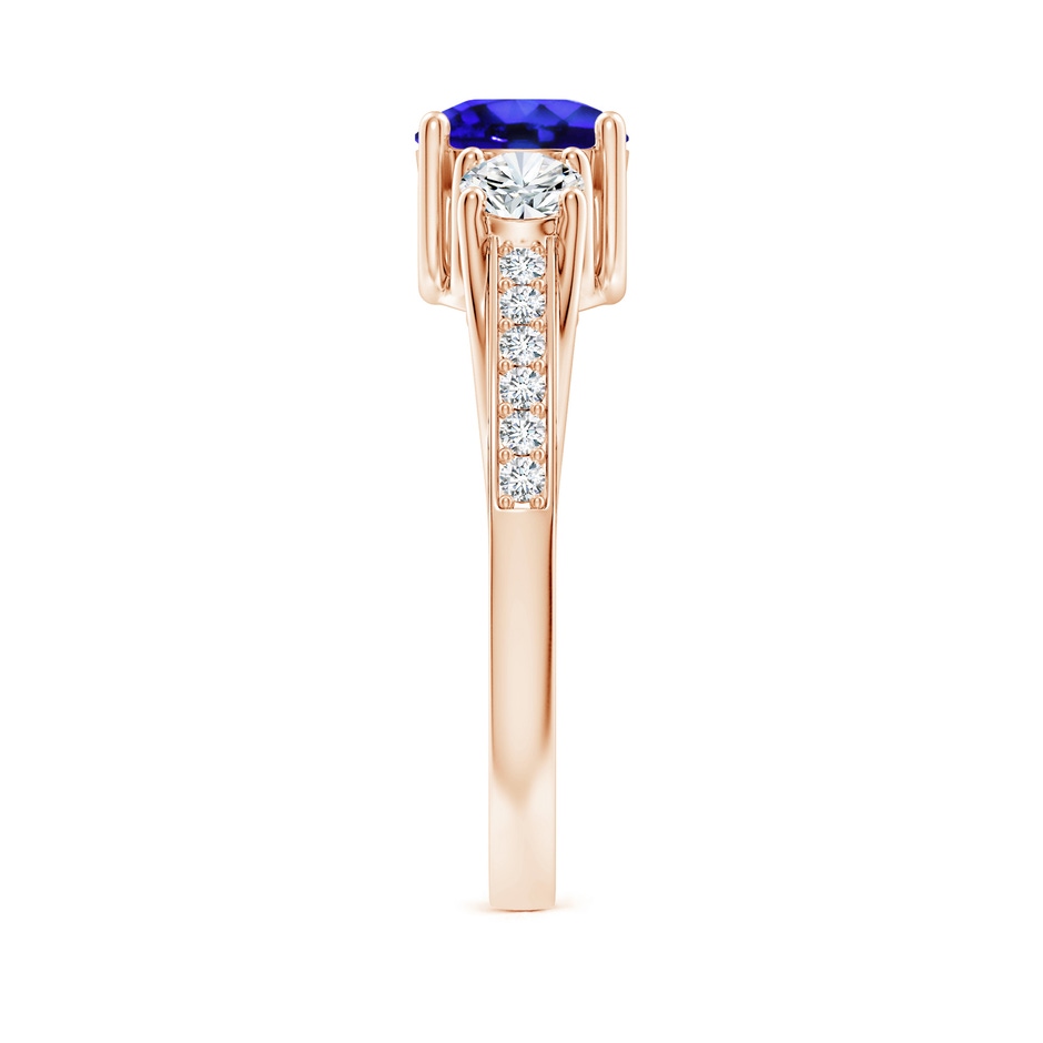 6mm AAA Classic Prong Set Round Tanzanite and Diamond Three Stone Ring in Rose Gold side 299