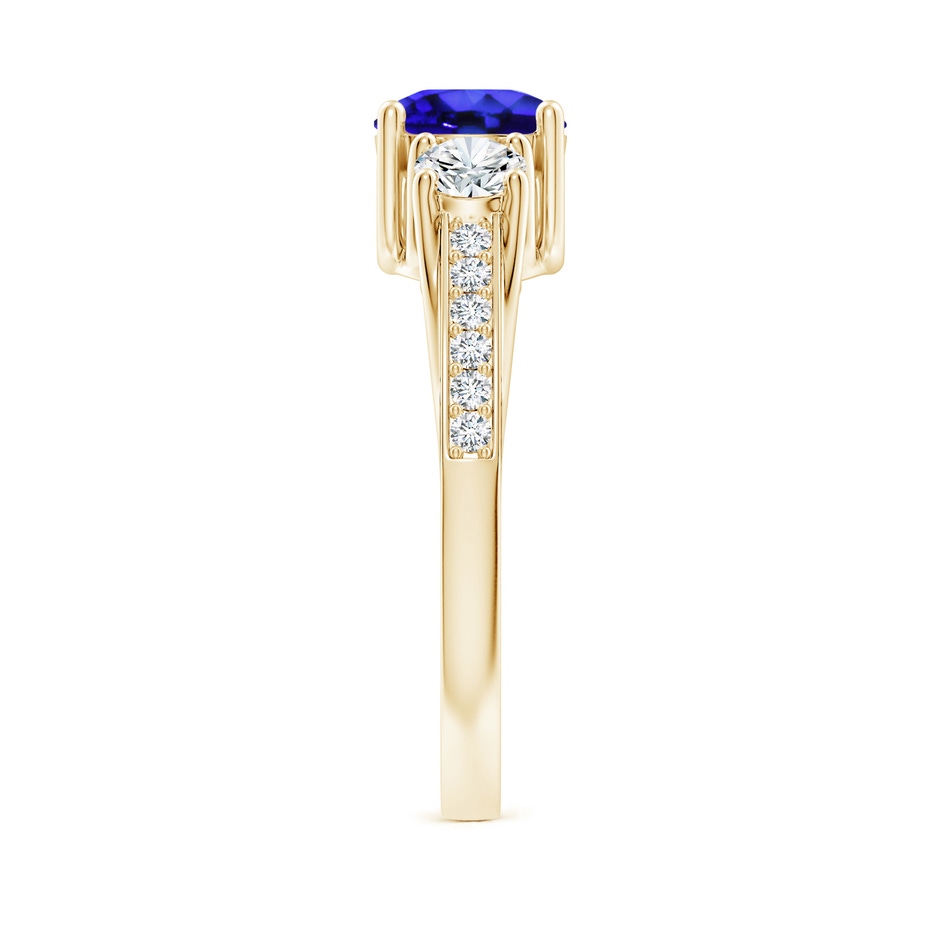 6mm AAA Classic Prong Set Round Tanzanite and Diamond Three Stone Ring in Yellow Gold side 299