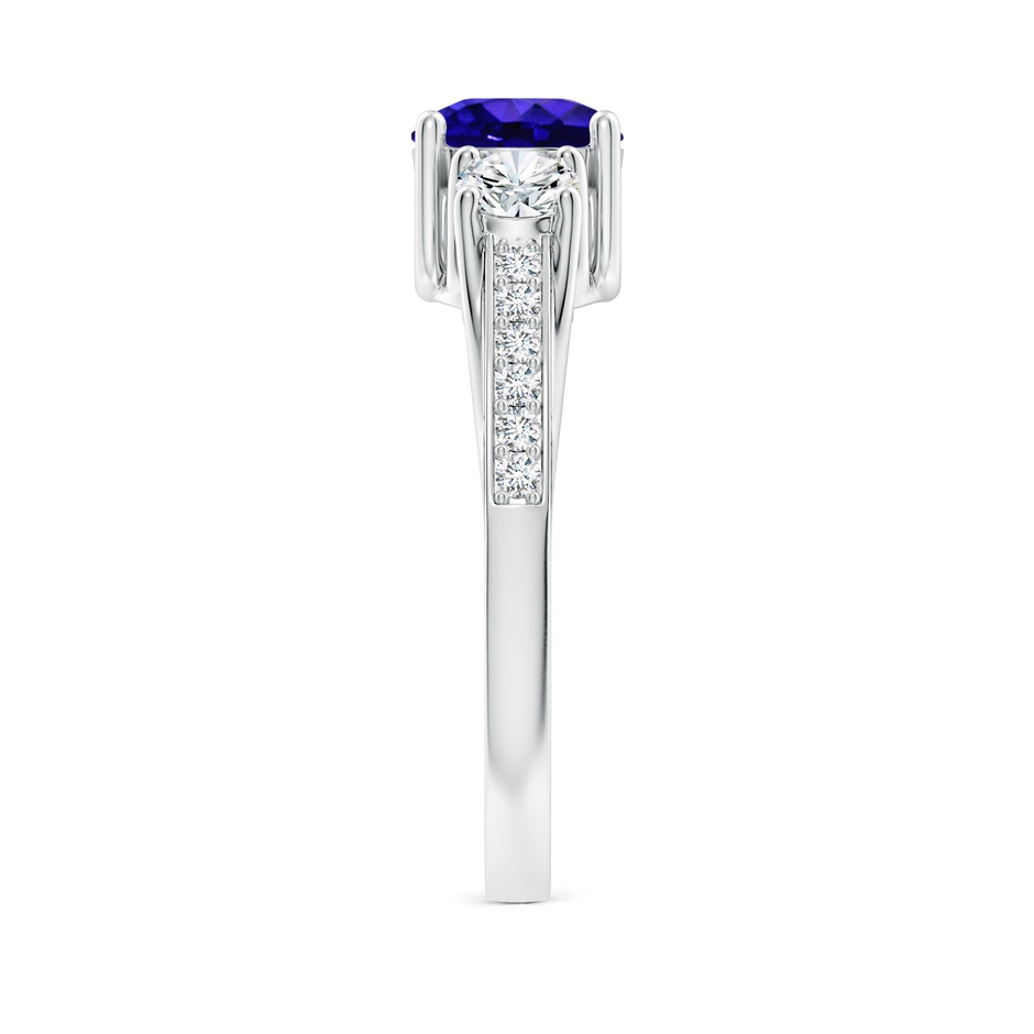 6mm AAAA Classic Prong Set Round Tanzanite and Diamond Three Stone Ring in P950 Platinum side 299