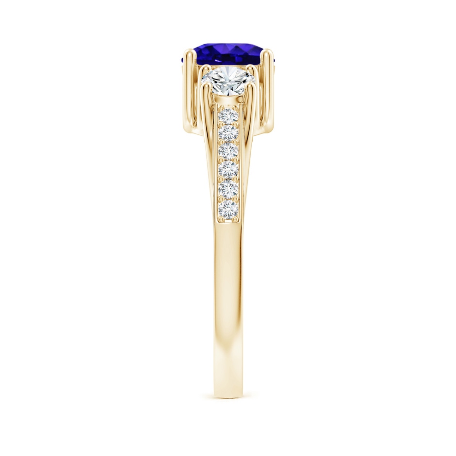 6mm AAAA Classic Prong Set Round Tanzanite and Diamond Three Stone Ring in Yellow Gold side 299