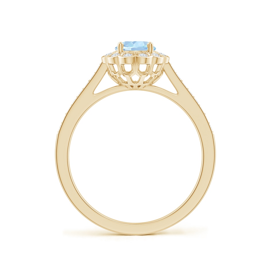 7x5mm AA Vintage Style Aquamarine & Diamond Scalloped Halo Ring in Yellow Gold side-1